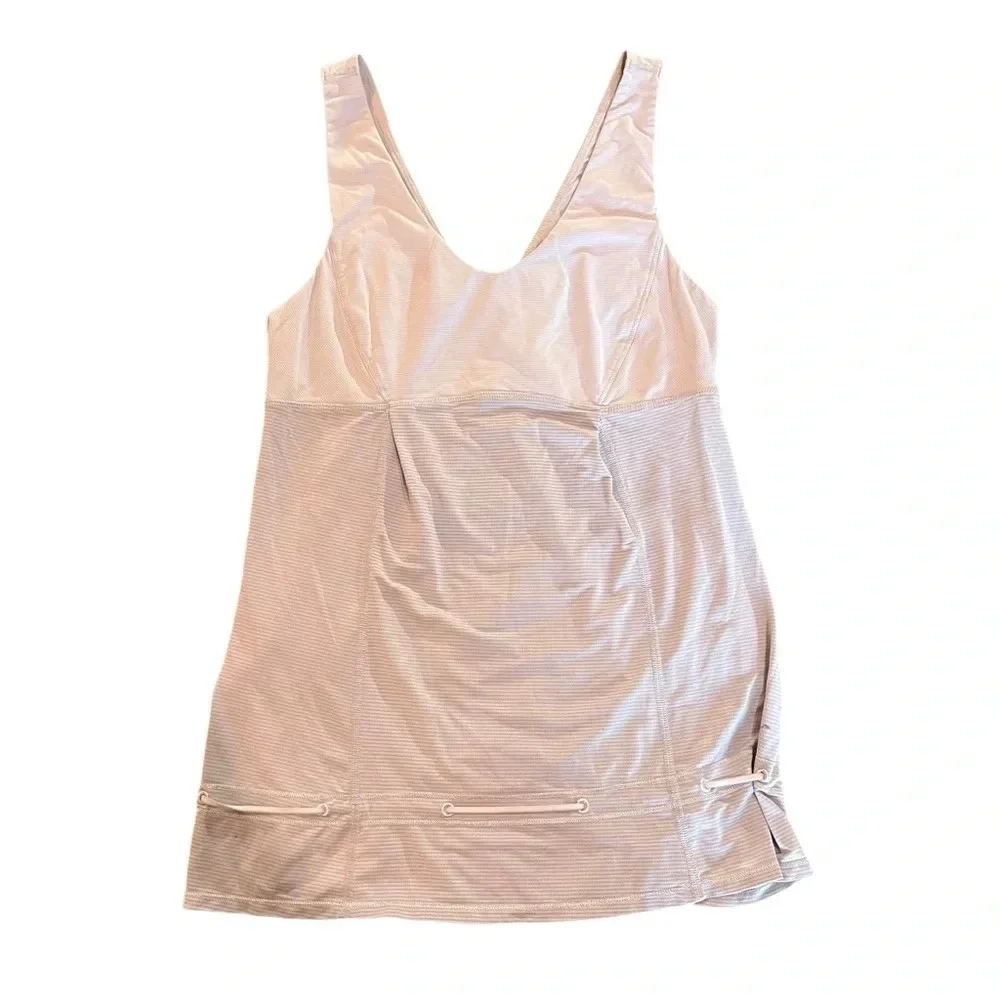Lululemon Run: Ta Ta Topper White Gray Stripe Size 8 Yoga Active‎ Workout Top
